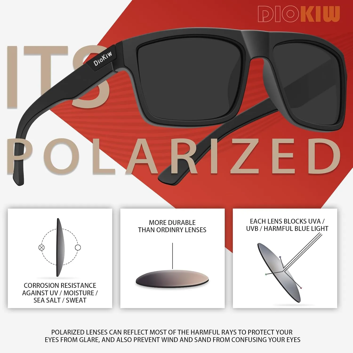 Polarized Sunglasses for Men Sporty Style Driving Travel Sun Glasses Lightweight Square Frame UV Protection Goggles