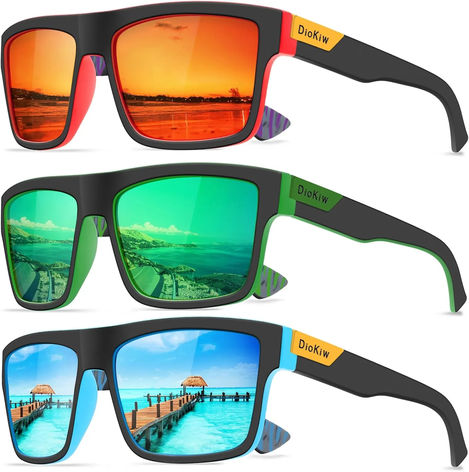 Polarized Sunglasses for Men Sporty Style Driving Travel Sun Glasses Lightweight Square Frame UV Protection Goggles