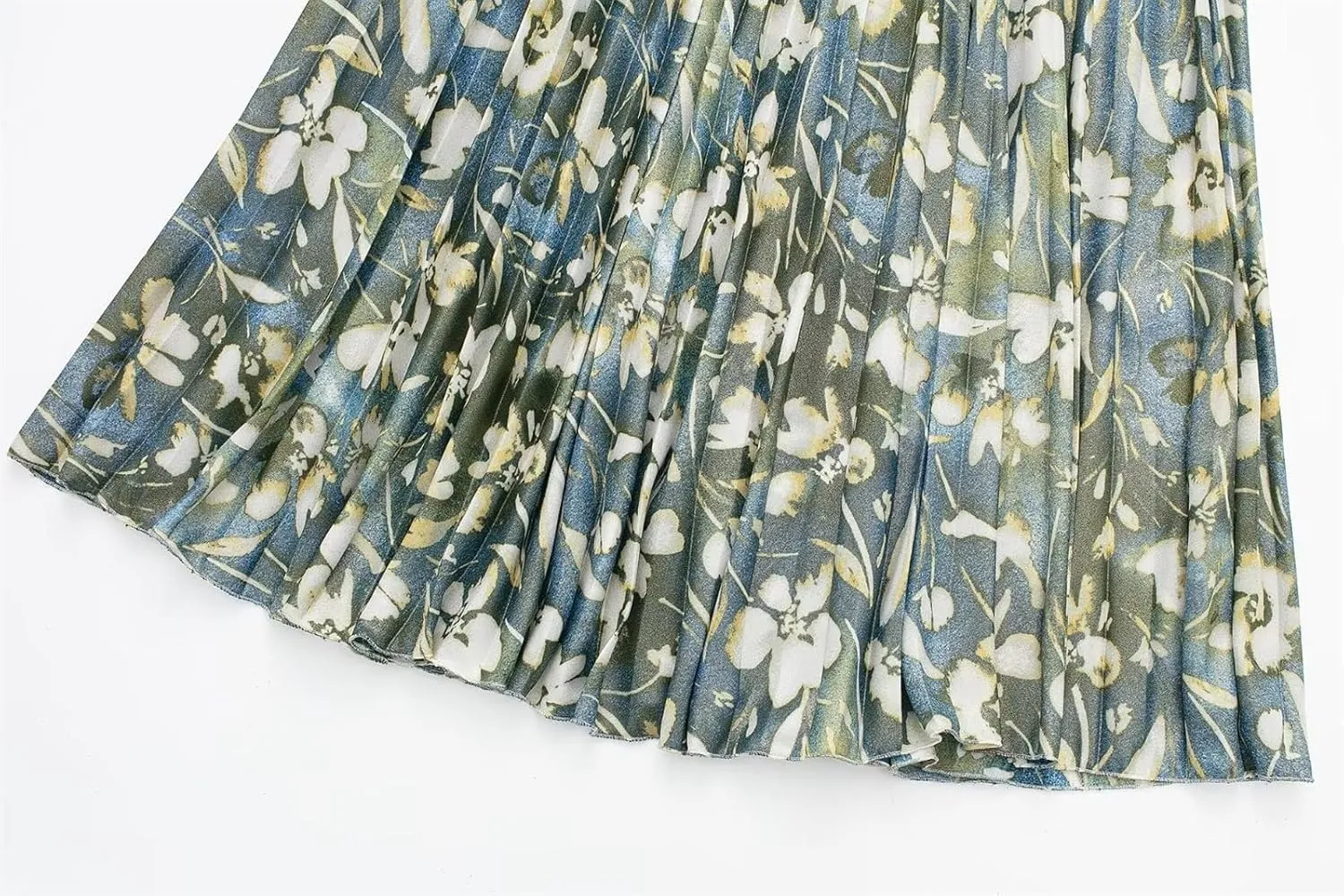 Print Pleated Midi Skirts for Women High Waist Long Skirt Woman Ruched Women's Skirts Spring Women Skirts