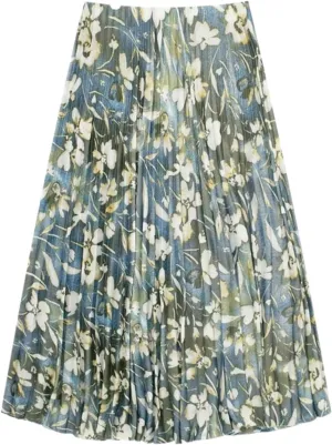 Print Pleated Midi Skirts for Women High Waist Long Skirt Woman Ruched Women's Skirts Spring Women Skirts