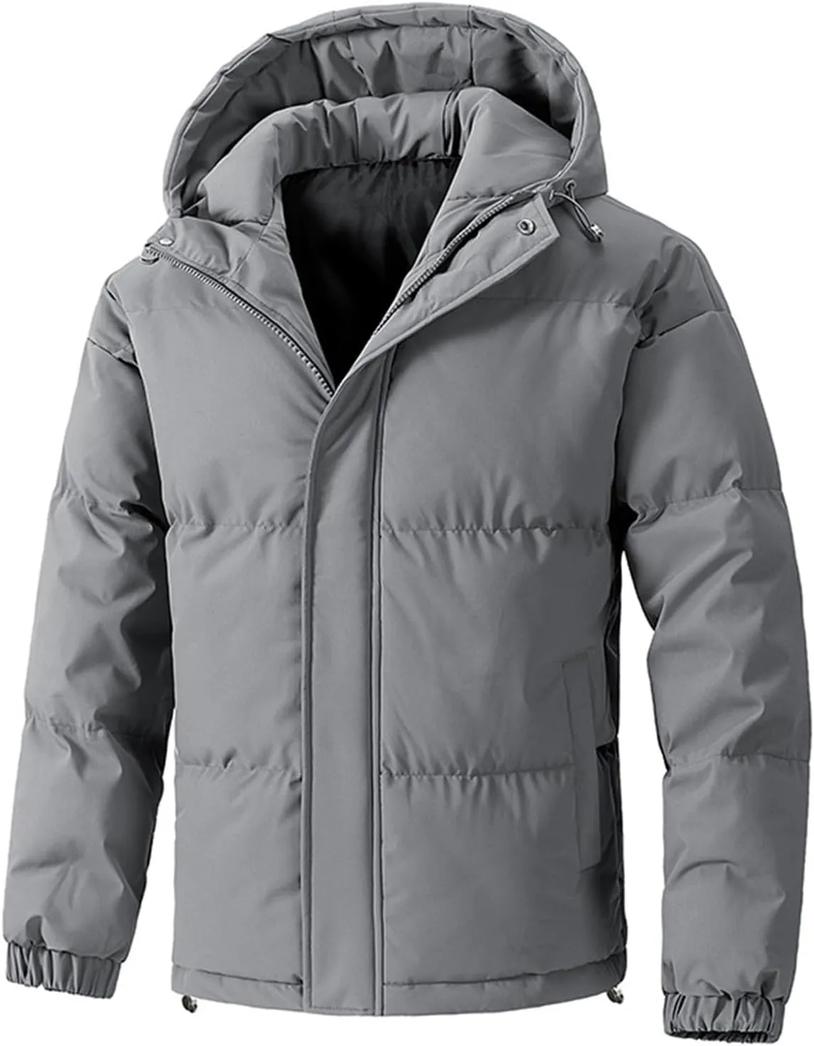 Puffer Jacket Men with Hood Warm Insulated Lightweight Hooded Down Coats Outdoor Winter Windproof Waterproof Jackets Zip up Jacket Lightweight Men Puffer(WA-Grey,4X-Large)