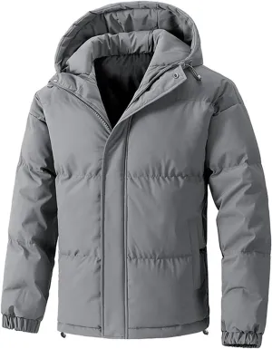 Puffer Jacket Men with Hood Warm Insulated Lightweight Hooded Down Coats Outdoor Winter Windproof Waterproof Jackets Zip up Jacket Lightweight Men Puffer(WA-Grey,4X-Large)