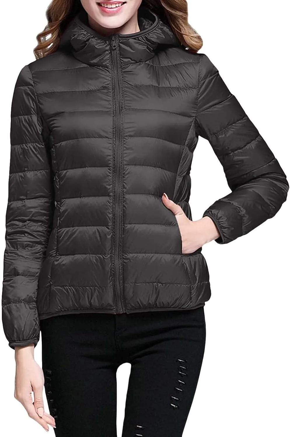 Puffer Jackets for Women Winter Lightweight Down Coats Warm Quilted Short Jackets Zipper Outwear with Pockets