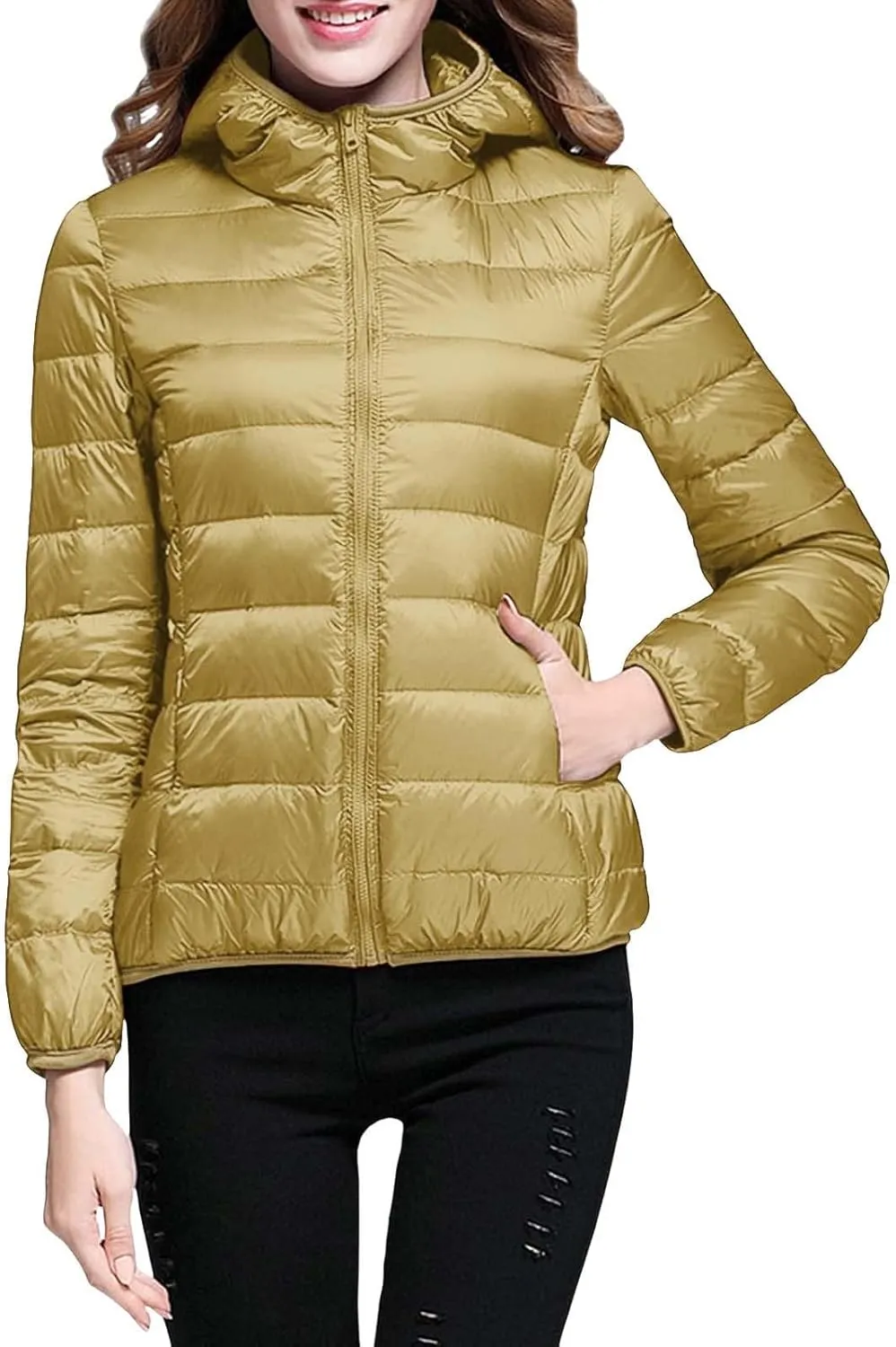 Puffer Jackets for Women Winter Lightweight Down Coats Warm Quilted Short Jackets Zipper Outwear with Pockets
