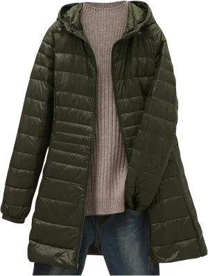 Puffer Jackets Women Lightweight Full Zipper Quilted Jacket Long Sleeve down Jackets Winter Outerwear with Hood