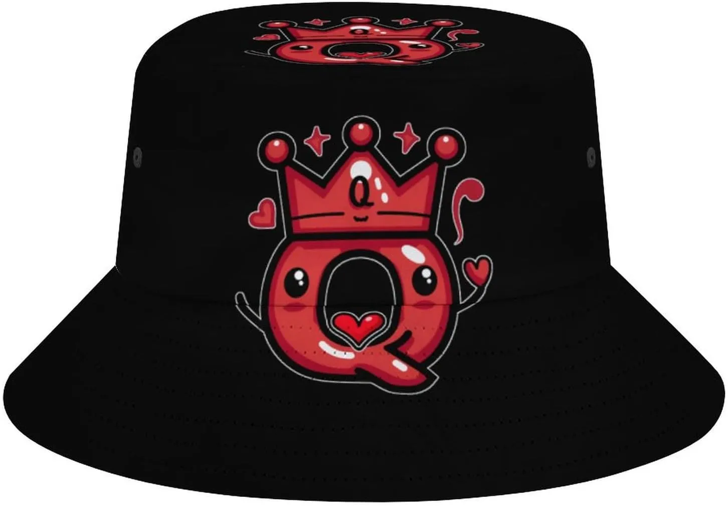 Queen of Hearts Playing Cards Bucket Hat Lightweight Fishing Hat Wide Brim Sun Protection Cap for Men Women
