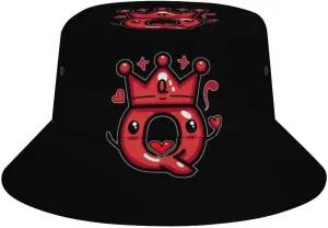 Queen of Hearts Playing Cards Bucket Hat Lightweight Fishing Hat Wide Brim Sun Protection Cap for Men Women