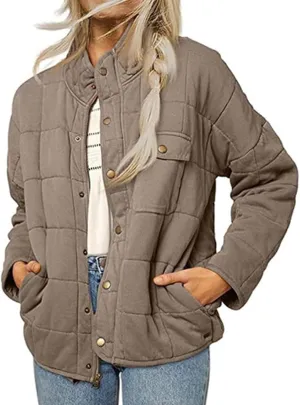 Quilted Jackets for Women Lightweight Down Coats Casual Packable Puffer Jackets Dolman Long Sleeve Winter Outwear