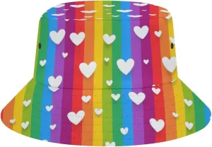 Rainbow Hearts Bucket Hat Lightweight Fishing Hat Wide Brim Sun Protection Cap for Men Women