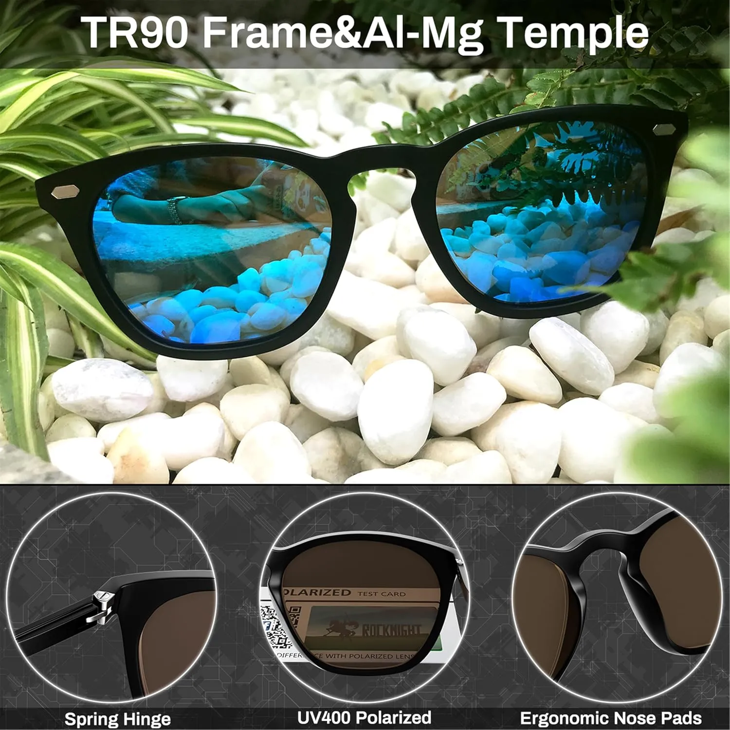 ROCKNIGHT Polarized Driving Sunglasses UV400 Protection Lightweight Al-Mg Metal Frame Outdoor Casual
