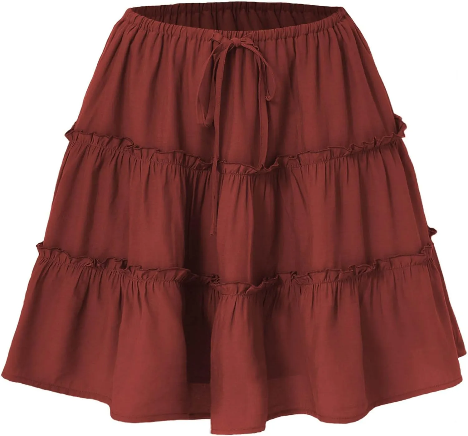 Ruffle High Waist Mini Skirt for Women Stretchy Lightweight Layered Solid Short Skirts Swing Casual Beach Shorts
