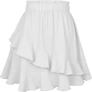 Ruffle Skirt for Women Cute High Waist Mini Skirt Double Layer Flared Flowy Casual Swing Beach Mini Skirt