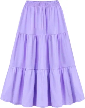 Ruffle Skirts for Women Boho Flared Skirts Summer Beach Skirts Casual Pleated Skirts Elastic Waist Flowy Maxi Skirts