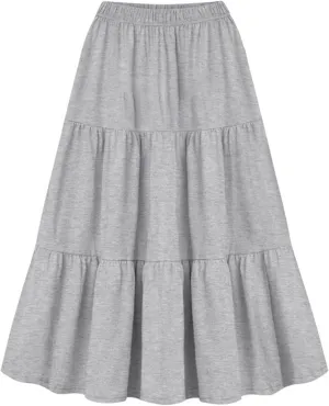 Ruffle Skirts for Women Boho Flared Skirts Summer Beach Skirts Casual Pleated Skirts Elastic Waist Flowy Maxi Skirts