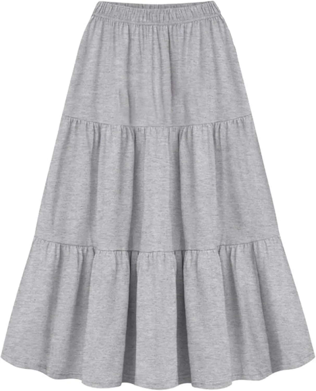 Ruffle Skirts for Women Boho Flared Skirts Summer Beach Skirts Casual Pleated Skirts Elastic Waist Flowy Maxi Skirts