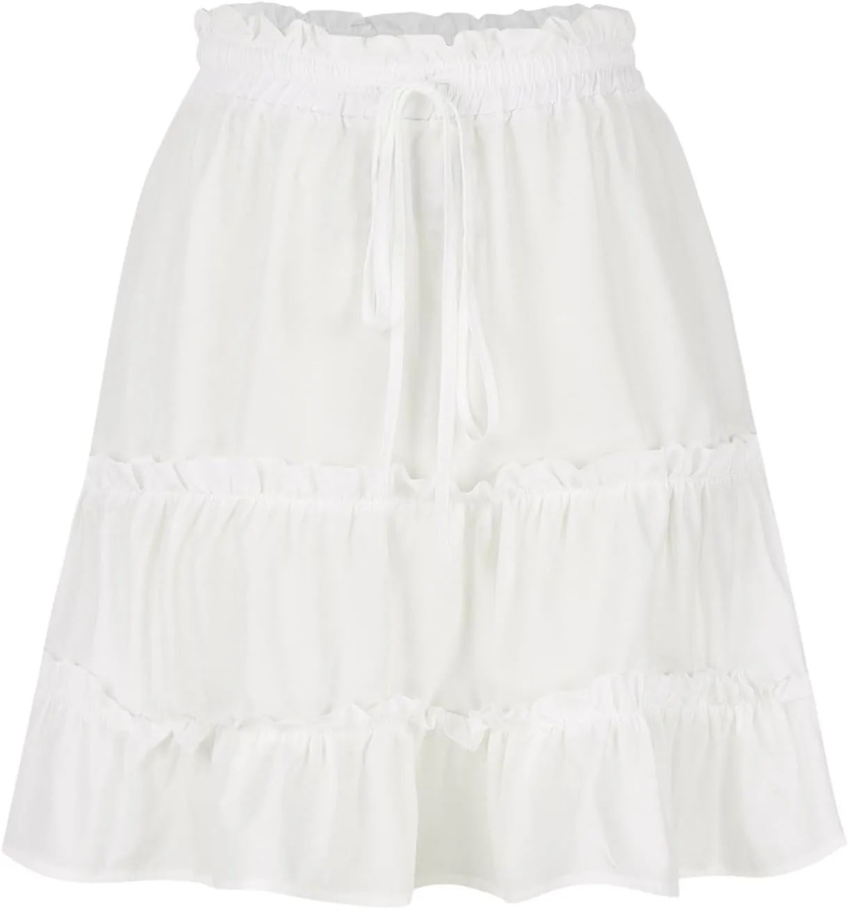 Ruffle Skirts Women Mini Summer Skirts Drawstring Elastic Waist Skirts Flowy Pleated Skirts Short Vacation Skirts