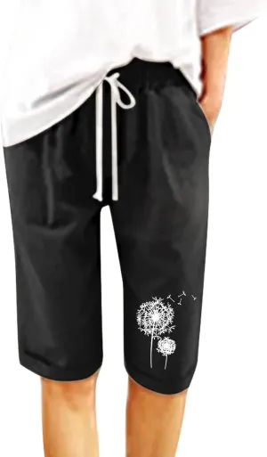 Rvidbe Bermuda Shorts for Women Knee Length High Waisted Summer Lightweight Cotton Shorts Elastic Waist Shorts with Pockets Women Bermuda Shorts Knee Length Denim Shorts for Women Trendy