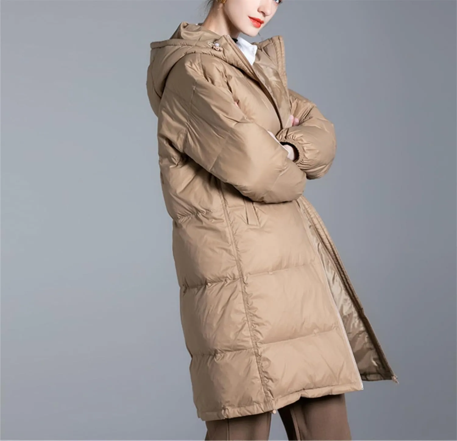 SaoBiiu Women's Down Jackets Coats Long Casual Puffer Hooded Jackets Warm Parka Portable Overcoat