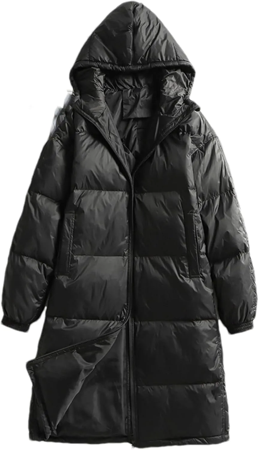 SaoBiiu Women's Down Jackets Coats Long Casual Puffer Hooded Jackets Warm Parka Portable Overcoat