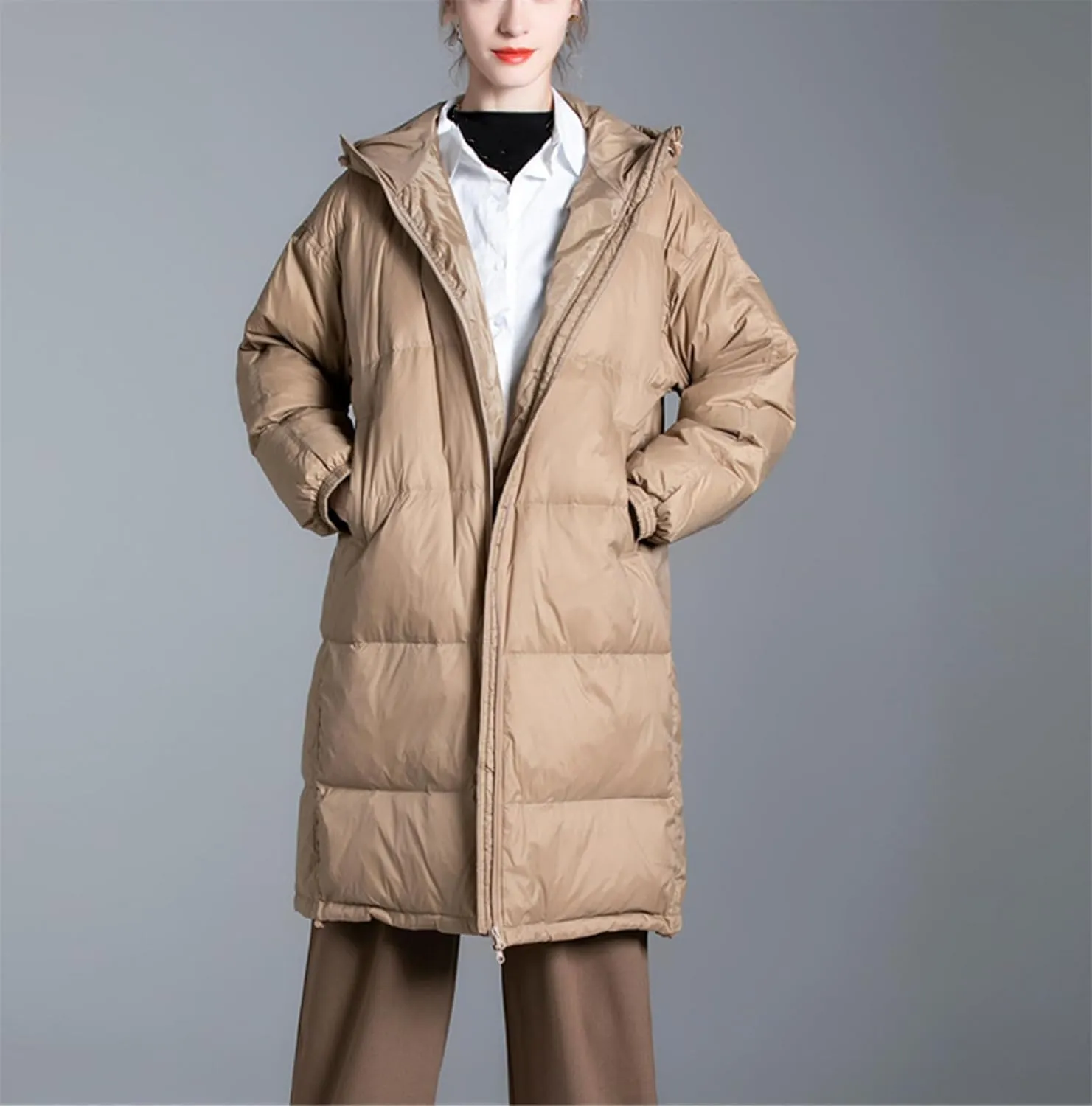 SaoBiiu Women's Down Jackets Coats Long Casual Puffer Hooded Jackets Warm Parka Portable Overcoat