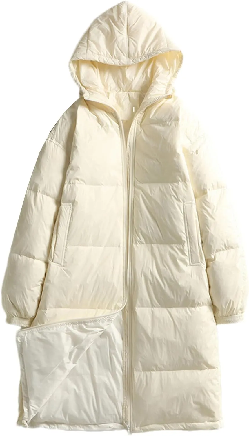 SaoBiiu Women's Down Jackets Coats Long Casual Puffer Hooded Jackets Warm Parka Portable Overcoat