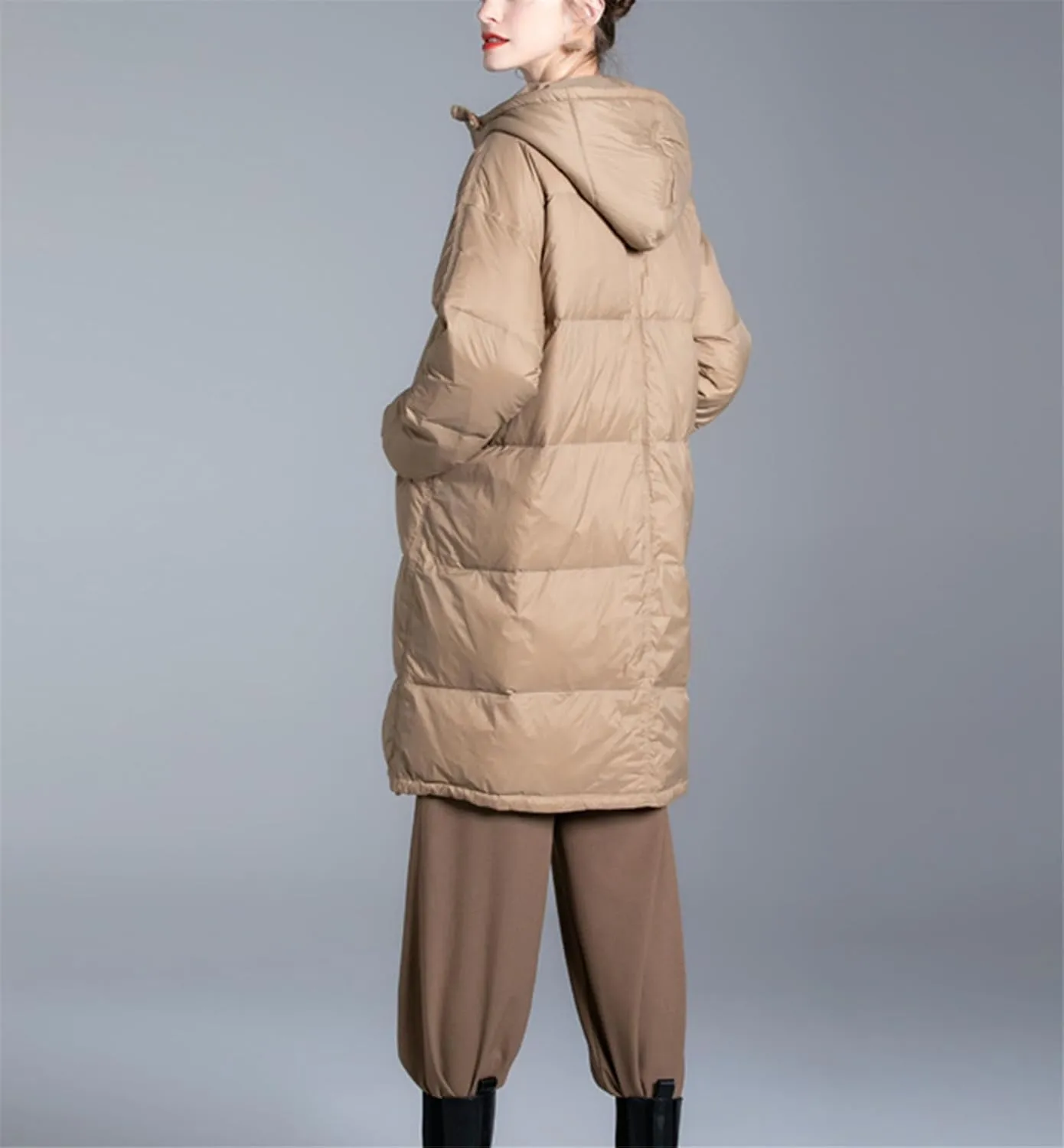 SaoBiiu Women's Down Jackets Coats Long Casual Puffer Hooded Jackets Warm Parka Portable Overcoat