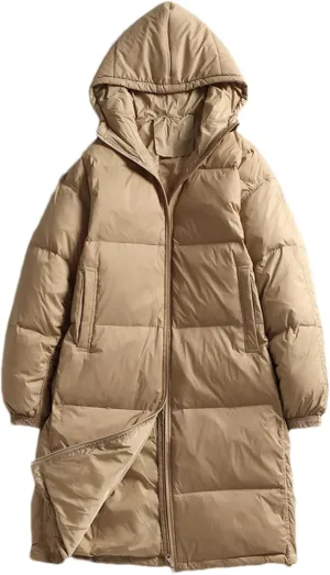SaoBiiu Women's Down Jackets Coats Long Casual Puffer Hooded Jackets Warm Parka Portable Overcoat