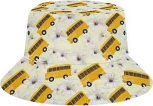 School Bus Hawaiian Bucket Hat Lightweight Fishing Hat Wide Brim Sun Protection Cap for Men Women