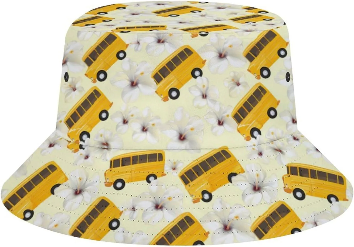 School Bus Hawaiian Bucket Hat Lightweight Fishing Hat Wide Brim Sun Protection Cap for Men Women