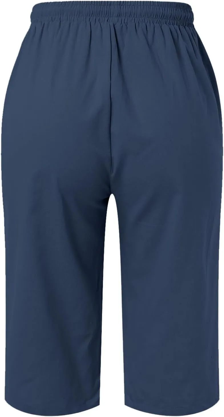 sdbrld Linen Shorts for Women Pull On Knee-Length Bermuda Shorts Plus Size Drawstring Casual Summer High Waisted Shorts 2024