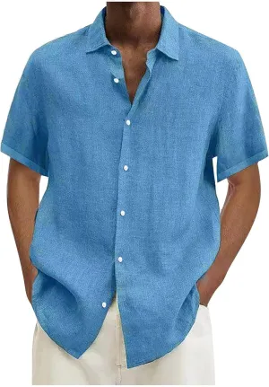 Short Sleeve Shirts for Men Hawaiian Button Down Casual Summer Western Shirts Beach Solid Tshirts Collared Neck Tops