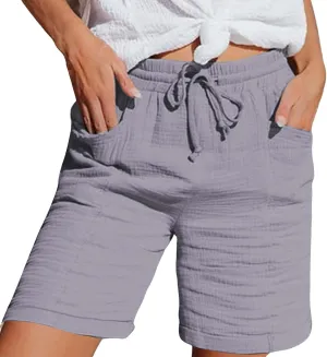 Shorts for Women Linen Shorts Elastic Waist Casual Lightweight with Pockets Cute Drawstring Summer Beach Shorts 2025 Fashion