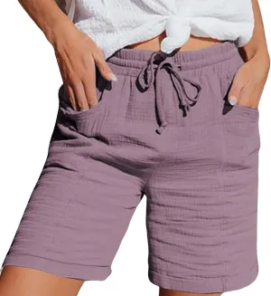 Shorts for Women Linen Shorts Elastic Waist Casual Lightweight with Pockets Cute Drawstring Summer Beach Shorts 2025 Fashion