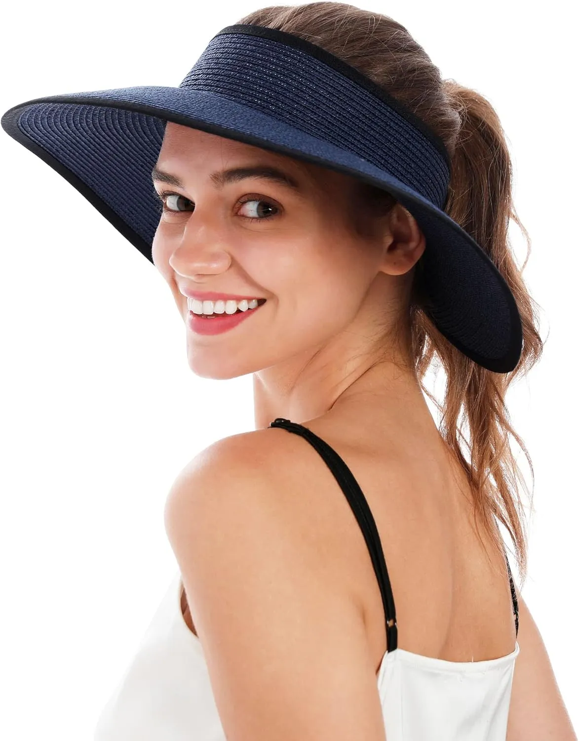 Simplicity Women's Summer Foldable Wide Brim Beach Hats Straw Sun Visor Hats