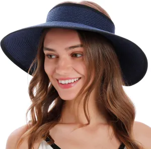 Simplicity Women's Summer Foldable Wide Brim Beach Hats Straw Sun Visor Hats