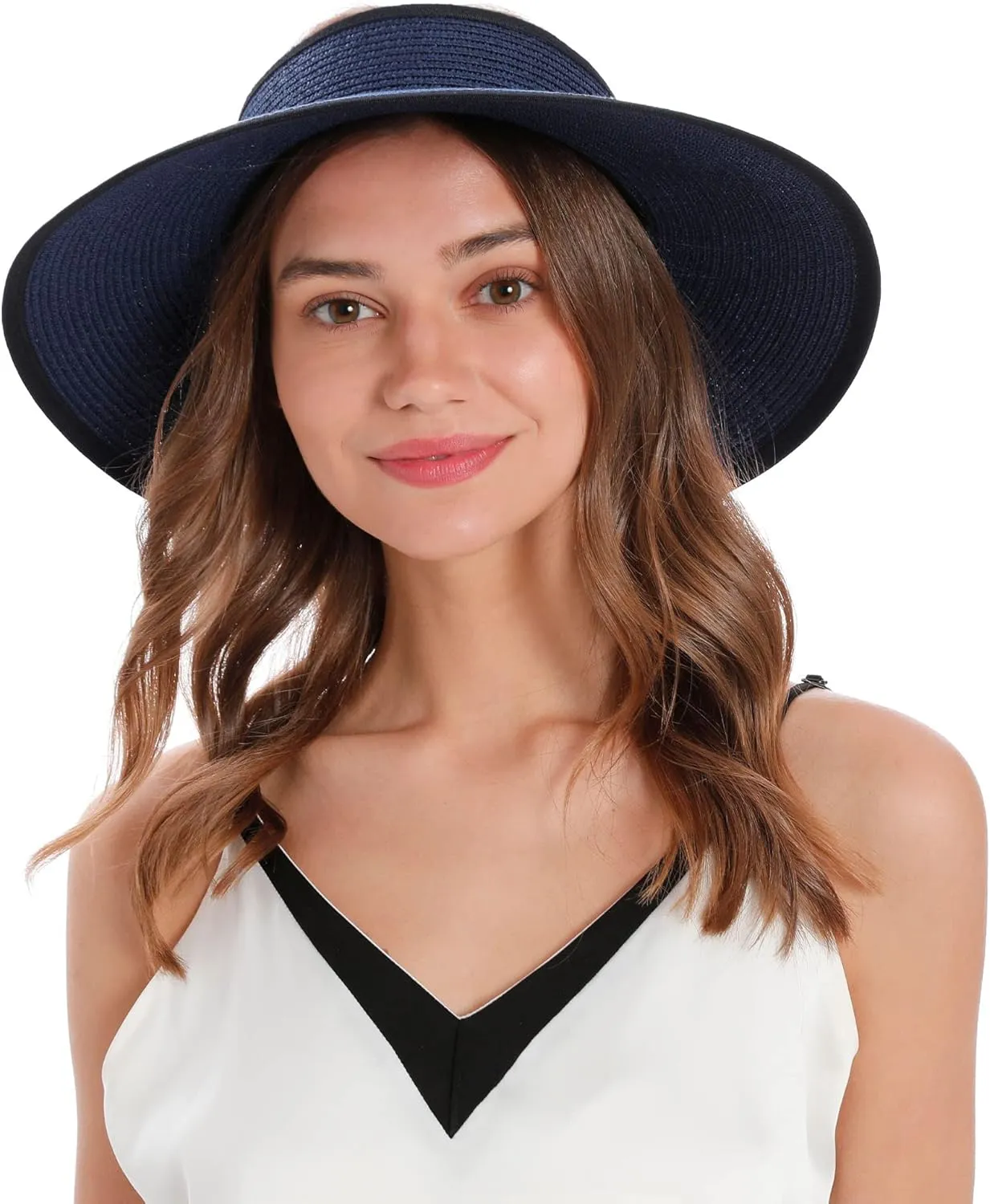 Simplicity Women's Summer Foldable Wide Brim Beach Hats Straw Sun Visor Hats