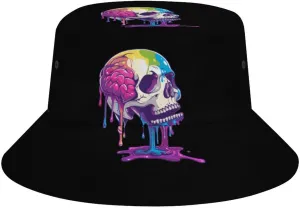 Skeleton Skull A Brain Invade Bucket Hat Lightweight Fishing Hat Wide Brim Sun Protection Cap for Men Women