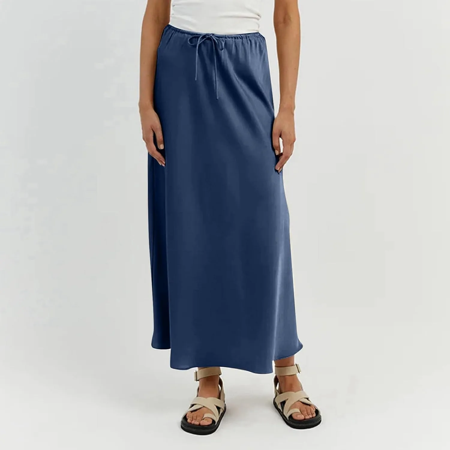 Skirts for Women Trendy Summer Drawstring Elastic Waist Business Casual Formal Long Straight Maxi Pencil Skirt Dress
