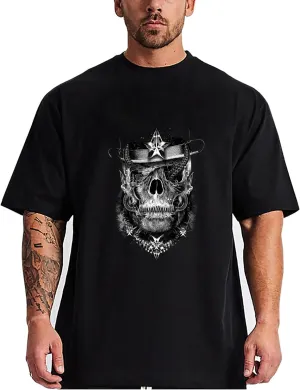 Skull Novelty T-Shirts Plus Size for Big and Tall Large T Shirts Cotton Black Top Tees 1X-6X