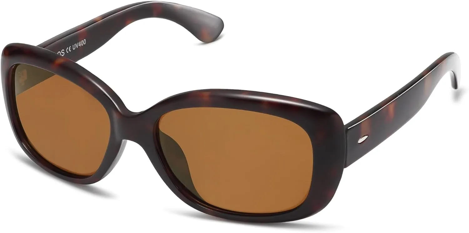 SOJOS Vintage Square Sunglasses for Women Polarized UV Protection Havana Frame