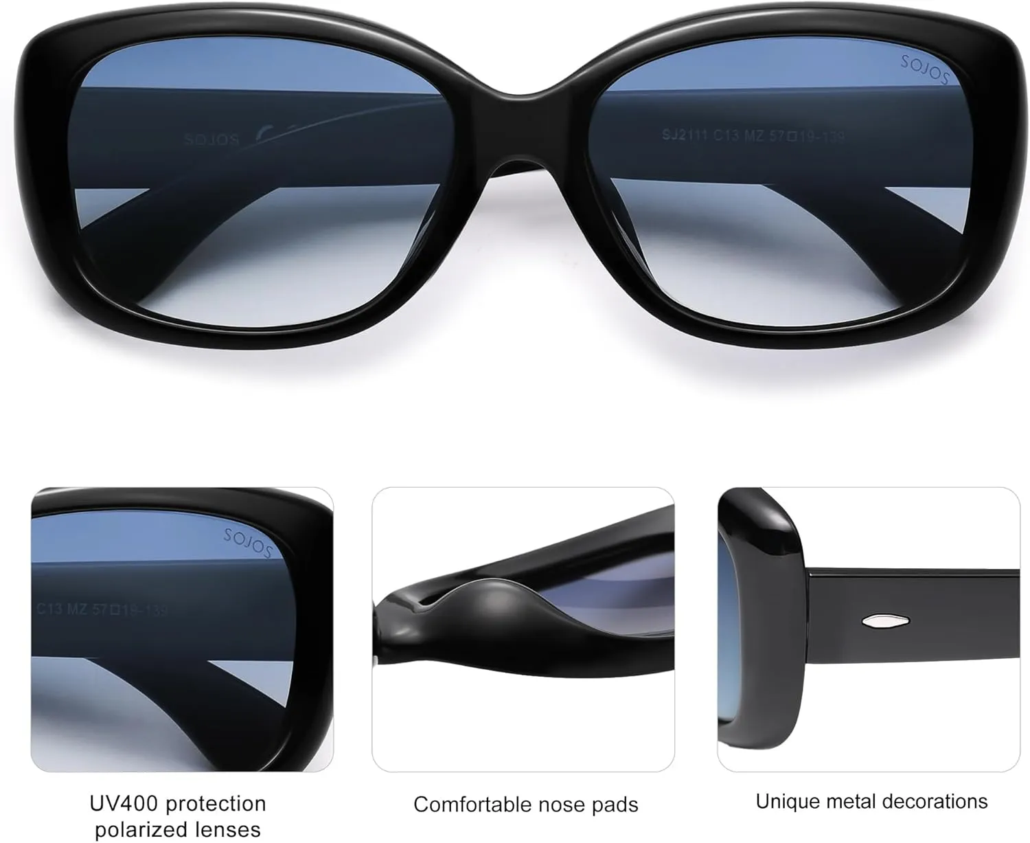SOJOS Vintage Square Sunglasses for Women Polarized UV Protection Havana Frame
