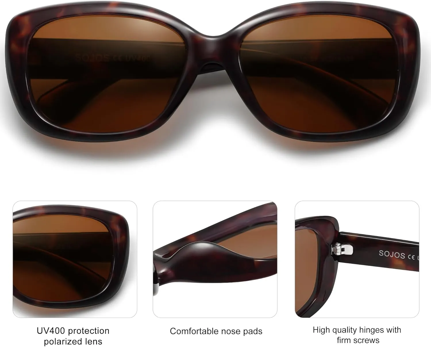 SOJOS Vintage Square Sunglasses for Women Polarized UV Protection Havana Frame