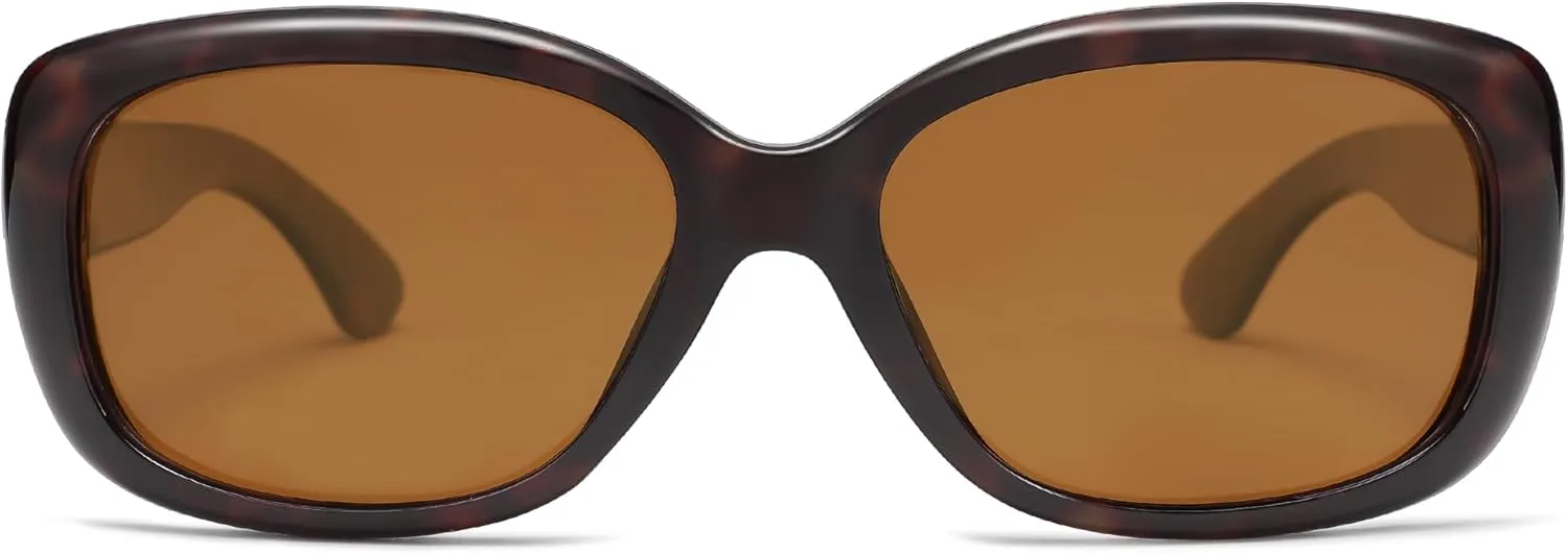 SOJOS Vintage Square Sunglasses for Women Polarized UV Protection Havana Frame