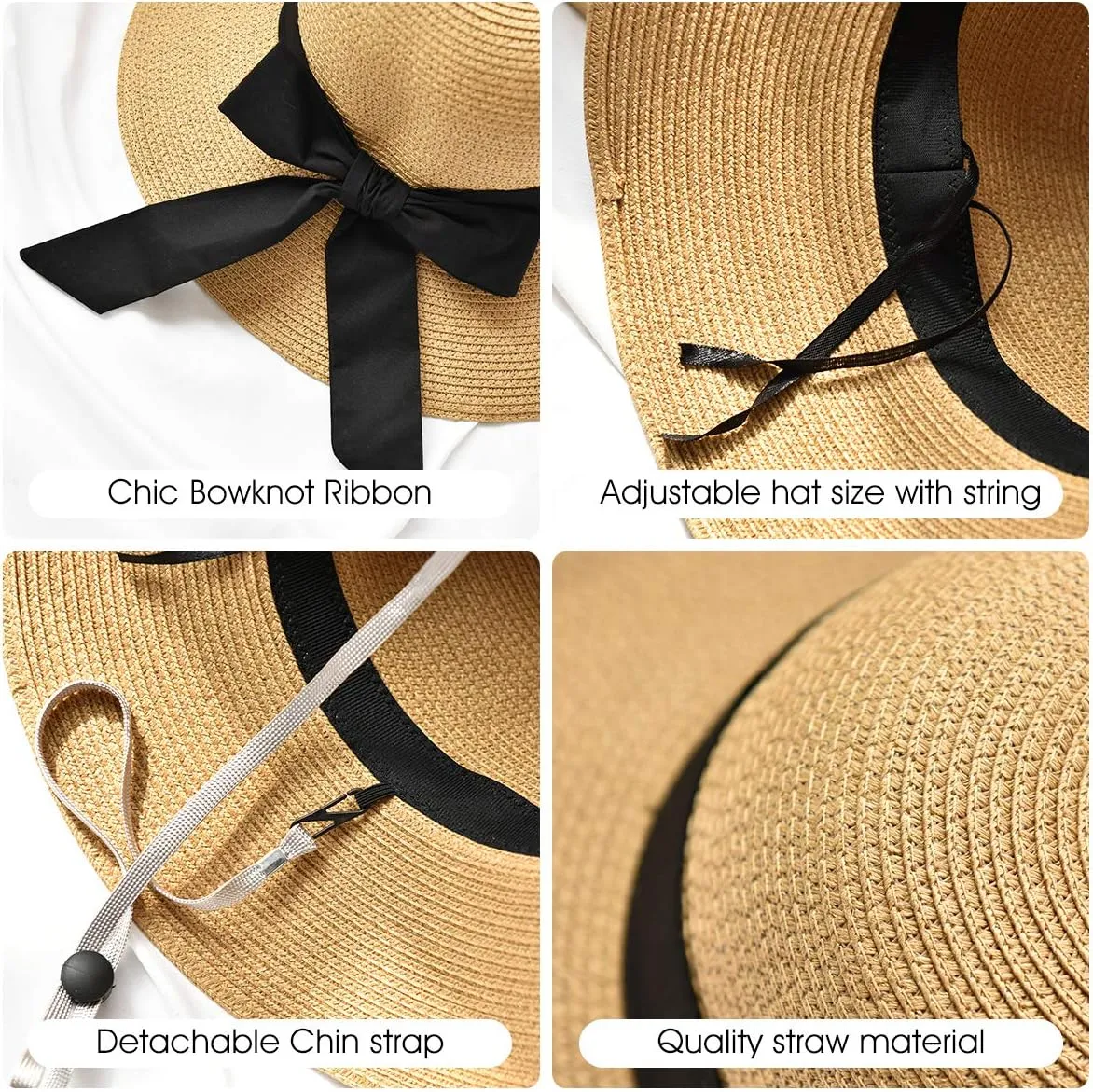 SOMALER Womens Straw Sun Hats Wide Brim Foldable Beach Hats UV UPF 50  Summer Sun Travel Hat for Women