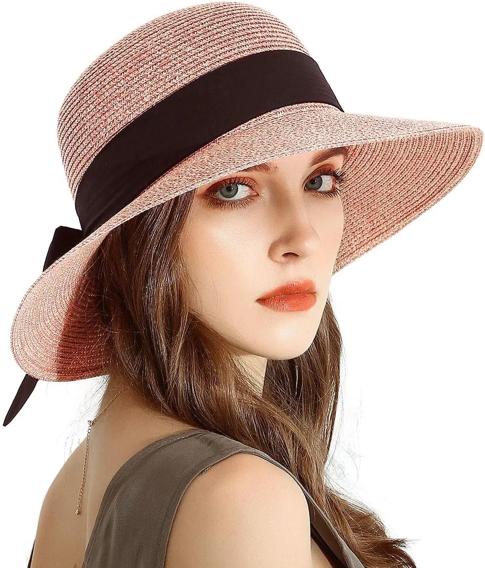 SOMALER Womens Straw Sun Hats Wide Brim Foldable Beach Hats UV UPF 50  Summer Sun Travel Hat for Women