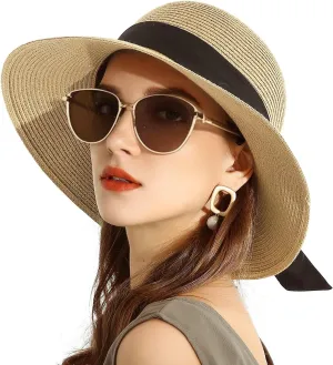 SOMALER Womens Straw Sun Hats Wide Brim Foldable Beach Hats UV UPF 50  Summer Sun Travel Hat for Women