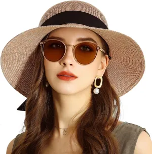SOMALER Womens Straw Sun Hats Wide Brim Foldable Beach Hats UV UPF 50  Summer Sun Travel Hat for Women