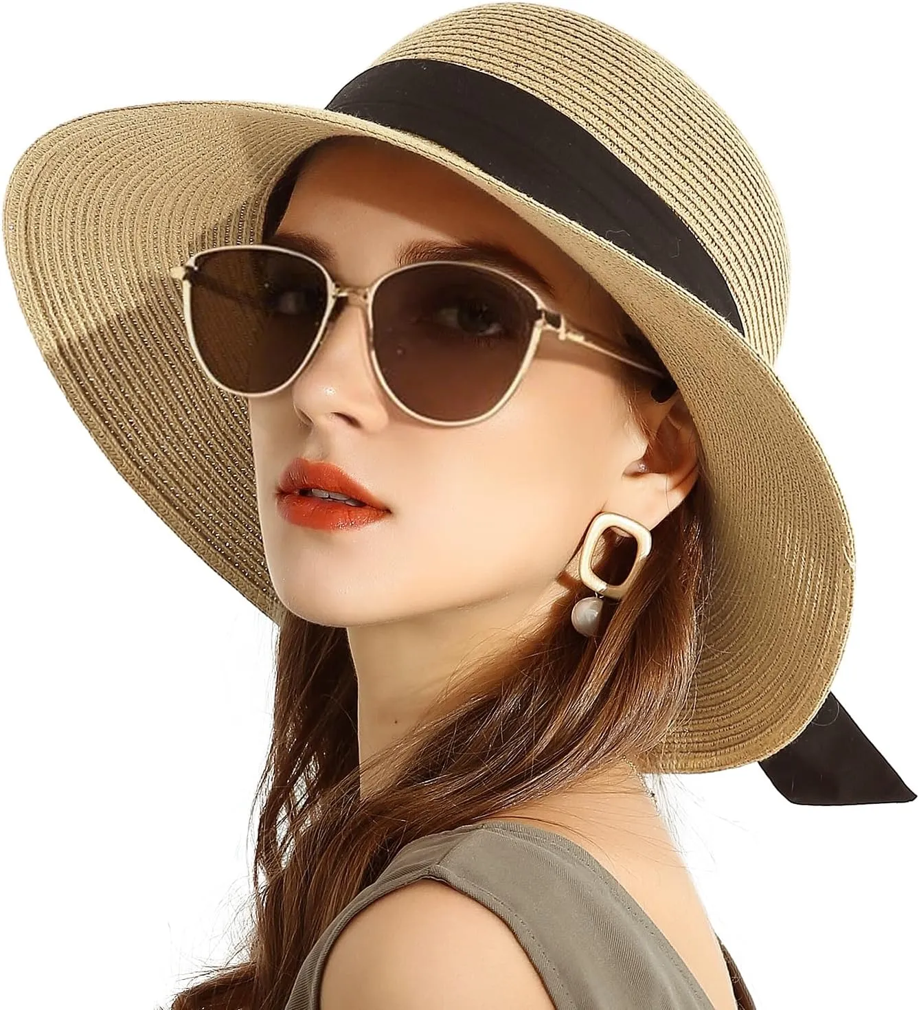 SOMALER Womens Straw Sun Hats Wide Brim Foldable Beach Hats UV UPF 50  Summer Sun Travel Hat for Women