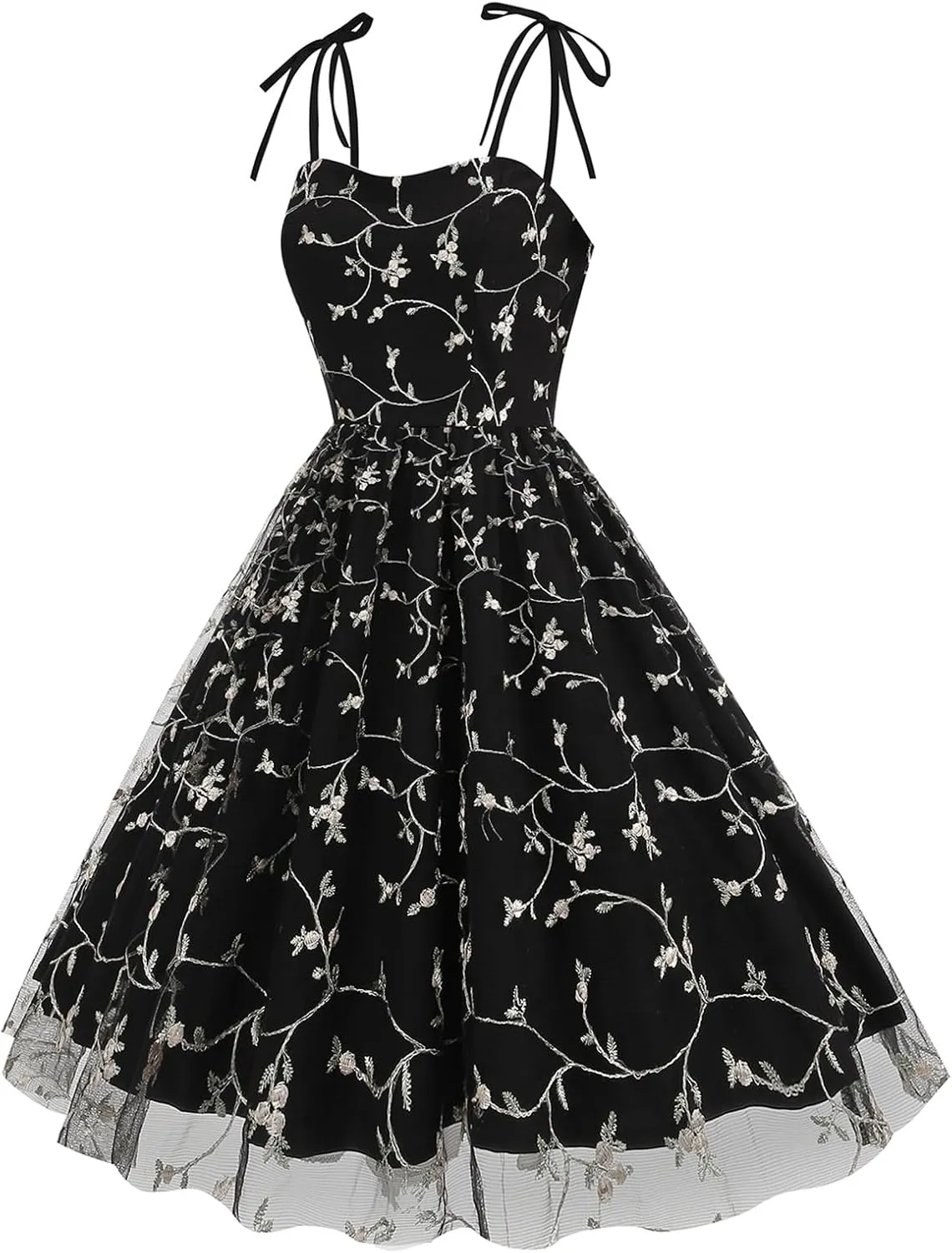 Spaghetti Strap Floral Embroidered Dress for Women Wedding Guest Tea Party Dress for Woman Tulle Prom Formal Cocktail Dress