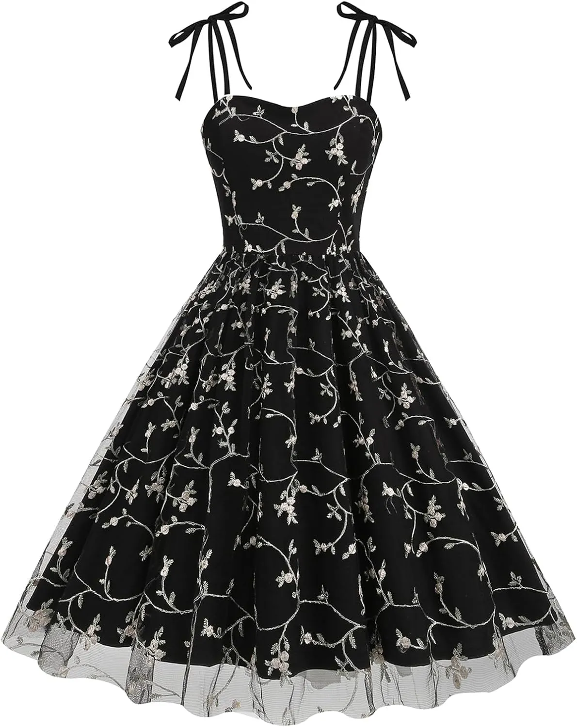Spaghetti Strap Floral Embroidered Dress for Women Wedding Guest Tea Party Dress for Woman Tulle Prom Formal Cocktail Dress